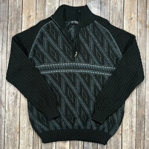 Alpaca Connection Wool Blend Quarter Zip Knit Pullover Sweater Large Black Mens